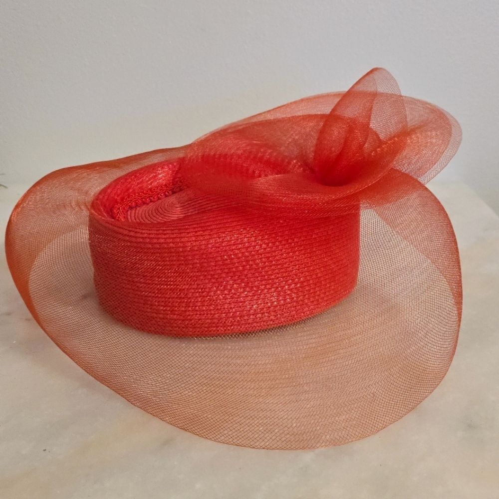 Vintage Red Pillbox Hat with Mesh Derby Church Formal Outfit